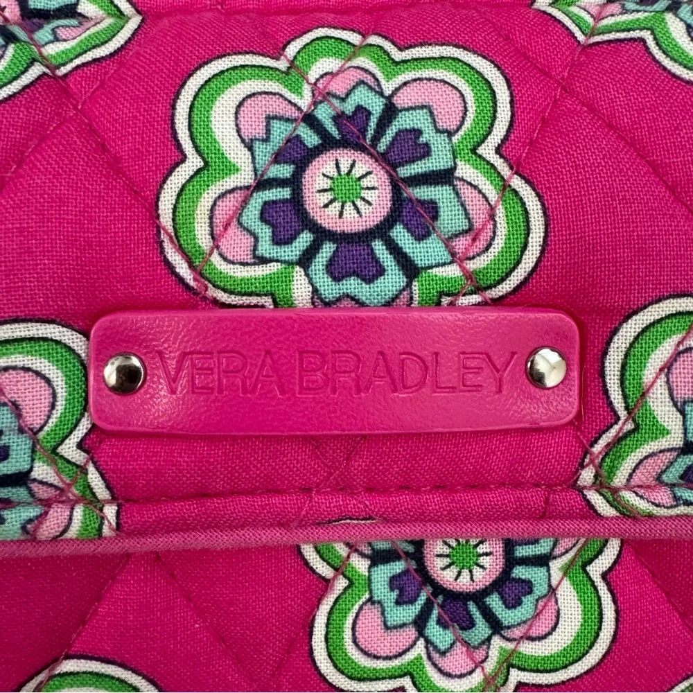 Vera Bradley Pink Swirls Flowers Quilted Compact Crossbody Wristlet/Wallet/Purse